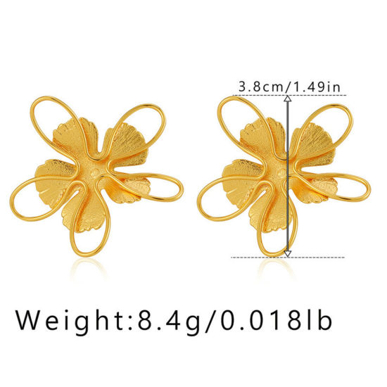 Image de 1 Paire Boucles d'Oreilles Puces Style Ins en Laiton Respectueux de la Nature À la Mode Fleur Plaqué Or Véritable 18K 3.8cm x 3.8cm