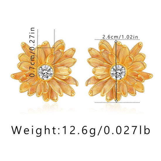 Image de 1 Paire Boucles d'Oreilles Puces Style Ins en Laiton Respectueux de la Nature À la Mode Fleur Plaqué Or Véritable 18K 26mm x 26mm