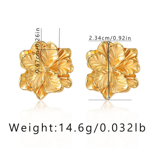 Image de 1 Paire Boucles d'Oreilles Puces Style Ins en Laiton Respectueux de la Nature À la Mode Fleur Plaqué Or Véritable 18K 23.4mm x 23.4mm