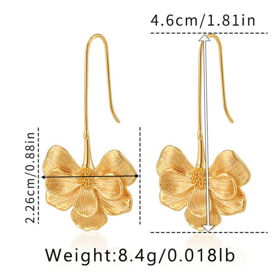 Image de 1 Paire Boucles d'Oreilles Puces Style Ins en Laiton Respectueux de la Nature À la Mode Fleur Plaqué Or Véritable 18K 4.6cm x 2.3cm