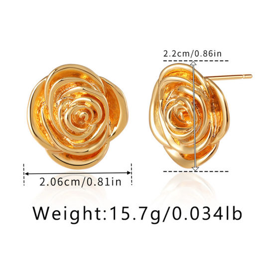 Image de 1 Paire Boucles d'Oreilles Puces Style Ins en Laiton Respectueux de la Nature À la Mode Fleur Plaqué Or Véritable 18K 22mm x 21mm