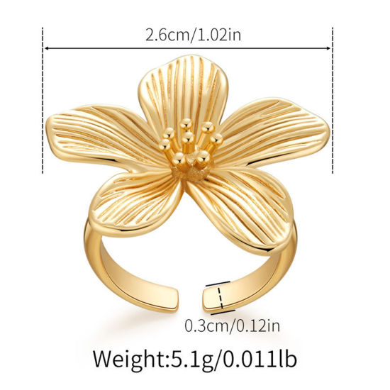 Image de 1 Pièce Bagues Ouvert Style Ins en Laiton Respectueux de la Nature À la Mode Plaqué Or Véritable 18K Fleur 3D Pour Femmes 26mm