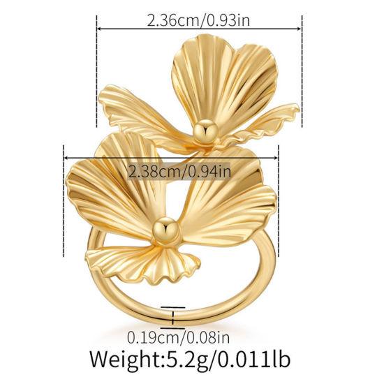 Image de 1 Pièce Bagues Ouvert Style Ins en Laiton Respectueux de la Nature À la Mode Plaqué Or Véritable 18K Fleur 3D Pour Femmes 23.8mm