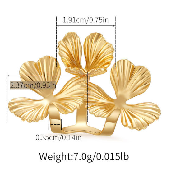 Image de 1 Pièce Bagues Ouvert Style Ins en Laiton Respectueux de la Nature À la Mode Plaqué Or Véritable 18K Fleur 3D Pour Femmes 23.7mm