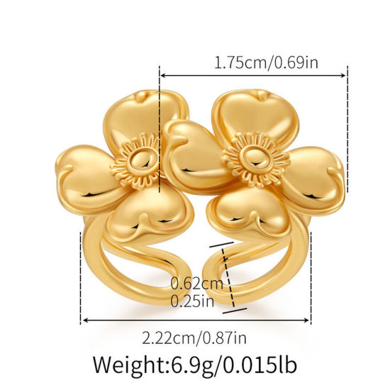 Image de 1 Pièce Bagues Ouvert Style Ins en Laiton Respectueux de la Nature À la Mode Plaqué Or Véritable 18K Fleur 3D Pour Femmes 22.2mm