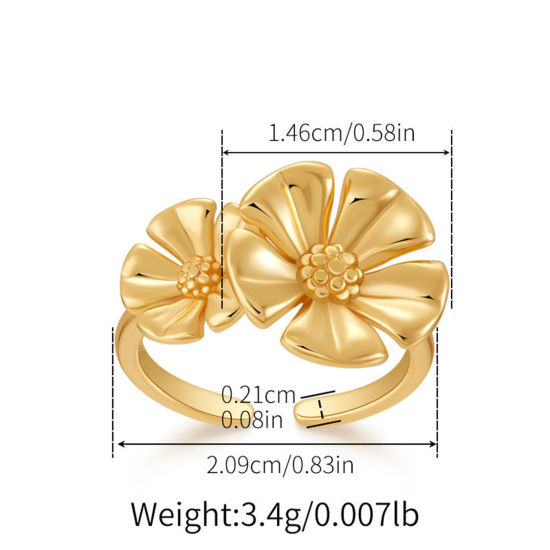 Image de 1 Pièce Bagues Ouvert Style Ins en Laiton Respectueux de la Nature À la Mode Plaqué Or Véritable 18K Fleur 3D Pour Femmes 20.9mm