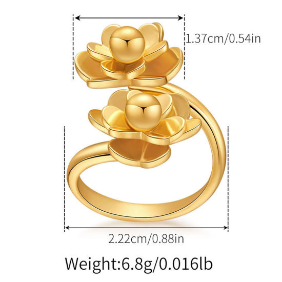 Image de 1 Pièce Bagues Ouvert Style Ins en Laiton Respectueux de la Nature À la Mode Plaqué Or Véritable 18K Fleur 3D Pour Femmes 22.8mm