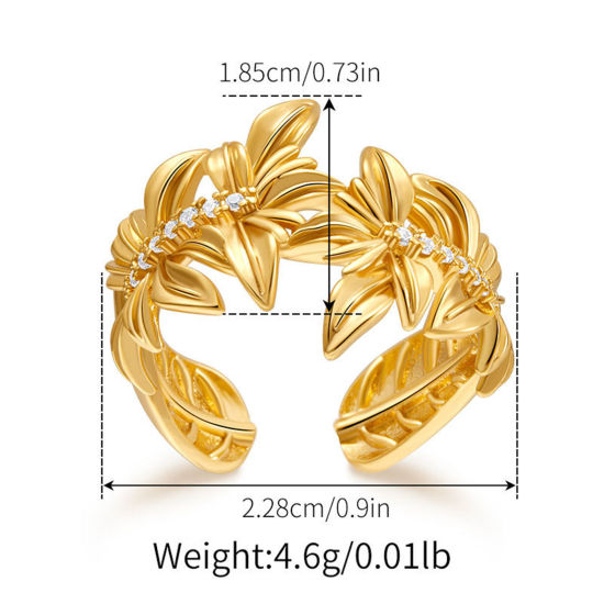 Image de 1 Pièce Bagues Ouvert Style Ins en Laiton Respectueux de la Nature À la Mode Plaqué Or Véritable 18K Fleur 3D Pour Femmes 22.8mm x 18.5mm