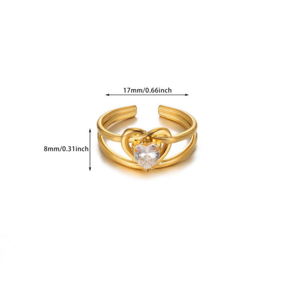 Picture of 1 Piece Eco-friendly PVD Vacuum Plating Stylish Exquisite 18K Gold Plated 304 Stainless Steel Open Heart Rings For Women 18mm(US Size 7.75)