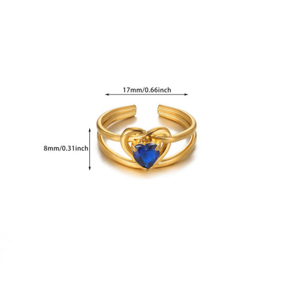 Picture of 1 Piece Eco-friendly PVD Vacuum Plating Stylish Exquisite 18K Gold Plated 304 Stainless Steel Open Heart Rings For Women 18mm(US Size 7.75)