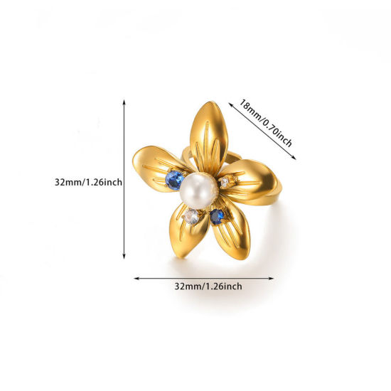 Picture of 1 Piece Eco-friendly PVD Vacuum Plating Stylish Exquisite 18K Gold Plated 304 Stainless Steel Open Flower Rings For Women 18mm(US Size 7.75)