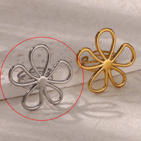 Imagen de 1 Unidad Elegante Estilo Pastoral Tono de Plata 304 Acero Inoxidable Abierto Flor Hueco Anillos Para Mujeres 18mm (US Size 7.75)