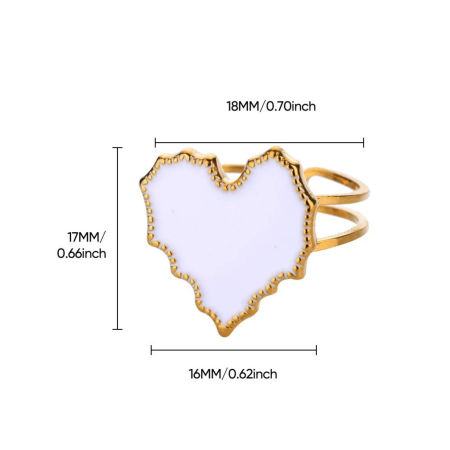 Picture of 1 Piece Eco-friendly PVD Vacuum Plating Stylish Pastoral Style 18K Gold Plated White 304 Stainless Steel Open Heart Enamel Rings For Women 18mm(US Size 7.75)