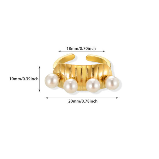 Picture of 1 Piece Eco-friendly PVD Vacuum Plating Stylish Exquisite 18K Gold Plated 304 Stainless Steel Open Imitation Pearl Rings For Women 18mm(US Size 7.75)