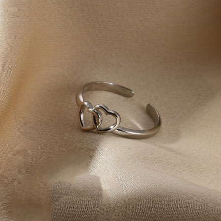 Picture of 1 Piece Stylish Simple Silver Tone 304 Stainless Steel Open Heart Rings For Women 17mm(US Size 6.5)