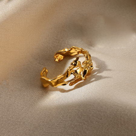 Imagen de 1 Unidad Recubrimiento al Vacío PVD Ecológico Elegante Sencillo Chapado en Oro de 18K 304 Acero Inoxidable Abierto Anillos Para Mujeres 17mm (US size 6.5)