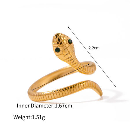 Изображение 1 ШТ Экологичное вакуумное PVD-покрытие Ретро 18K настоящее золото с покрытием 304 Нержавеющая Сталь Открытый Змея Оберните кольца унисекс Партия 16.7мм(Американский Размер 6.25)