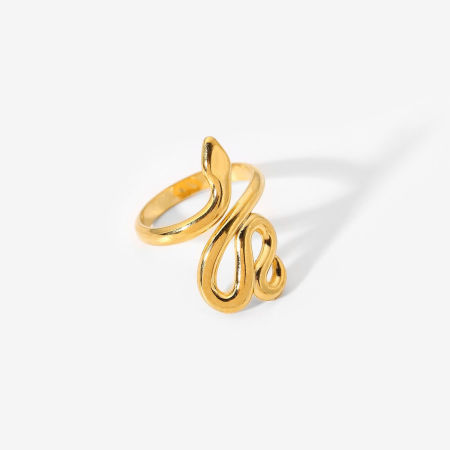 Picture of Eco-friendly PVD Vacuum Plating Retro Real Gold Plated 304 Stainless Steel Open Snake Animal Wrap Rings Unisex Party