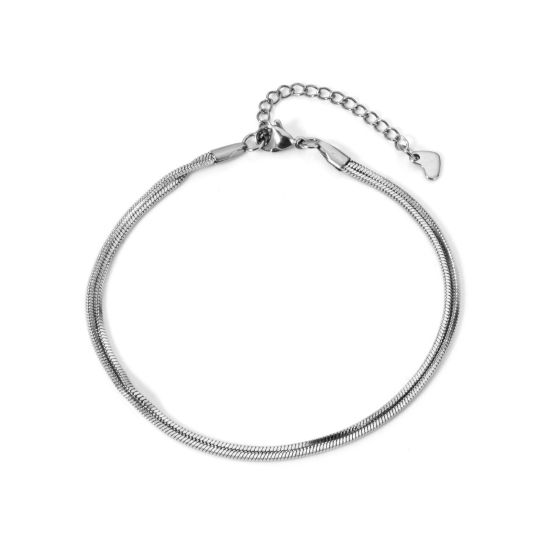 Immagine di 1 Pz Ecologico Elegante Elegante Tono Argento 304 Acciaio Inossidabile Catena di Serpente Cavigliera Multistrato A Strati Per Donne Festa 22cm Lunghezza