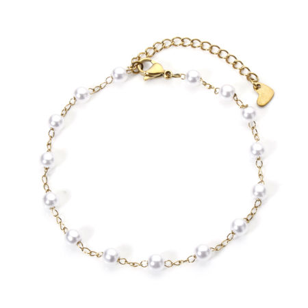 Picture of 1 Piece Eco-friendly Dainty Stylish 18K Gold Plated 304 Stainless Steel & Acrylic Curb Link Chain Imitation Pearl Anklet For Women 21.5cm(8 4/8") long