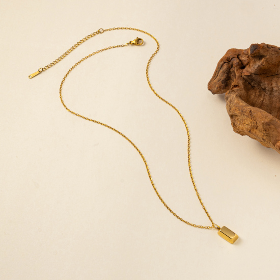 Imagen de 1 Unidad Recubrimiento al Vacío PVD Ecológico Elegante Sencillo 18K Oro Real Chapado 304 Acero Inoxidable Cadena de Cable Cruz Rectángulo Cuadrado Collar con Colgante Para Mujeres Regalo 45cm + 5cm longitud
