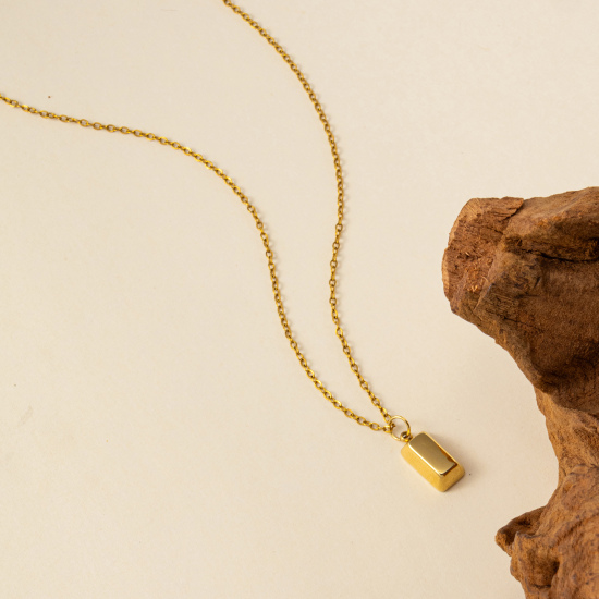 Imagen de 1 Unidad Recubrimiento al Vacío PVD Ecológico Elegante Sencillo 18K Oro Real Chapado 304 Acero Inoxidable Cadena de Cable Cruz Rectángulo Cuadrado Collar con Colgante Para Mujeres Regalo 45cm + 5cm longitud