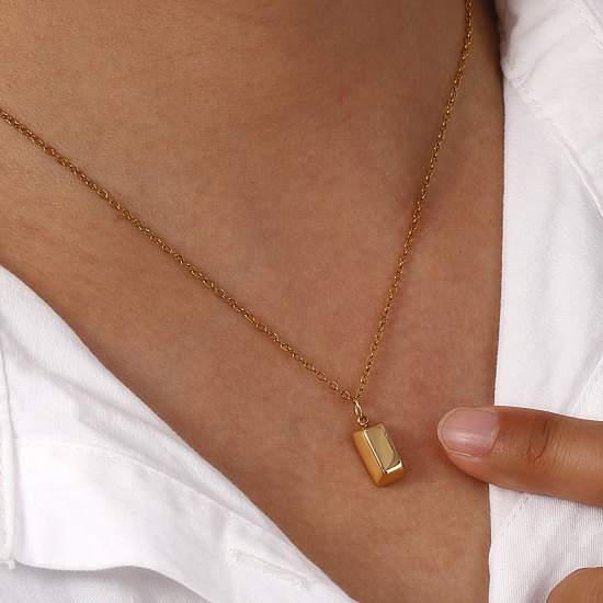 Imagen de 1 Unidad Recubrimiento al Vacío PVD Ecológico Elegante Sencillo 18K Oro Real Chapado 304 Acero Inoxidable Cadena de Cable Cruz Rectángulo Cuadrado Collar con Colgante Para Mujeres Regalo 45cm + 5cm longitud