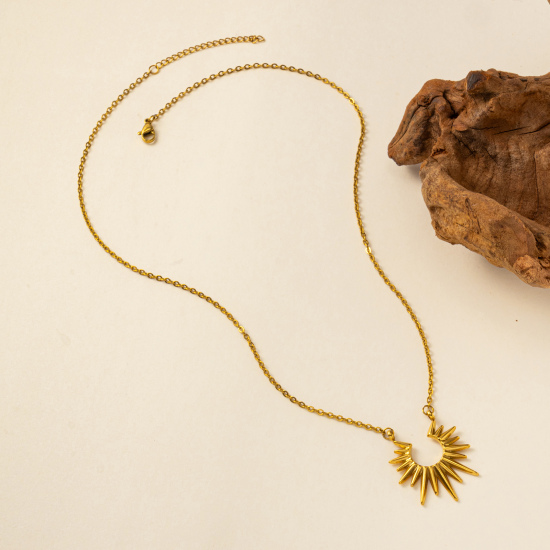 Immagine di 1 Pz Placcatura Sottovuoto Ecologica Elegante Galassia Oro Placcato 304 Acciaio Inossidabile Catena a Cavo Sole Collana con Ciondolo Per Donne Regalo 47cm + 4.5cm Lunghezza