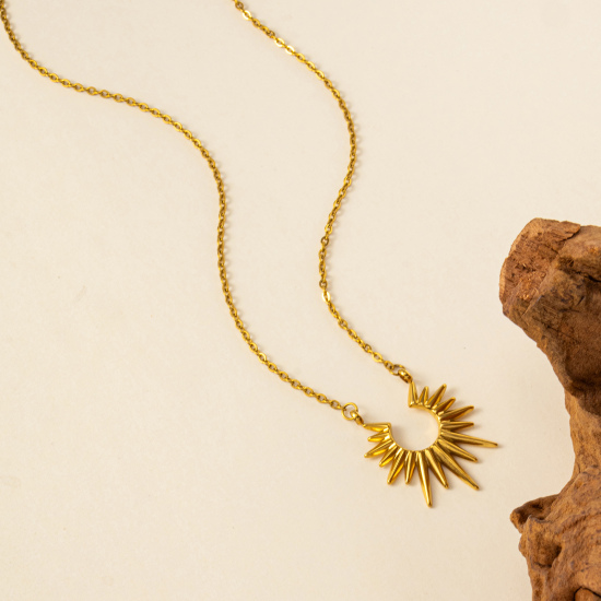 Immagine di 1 Pz Placcatura Sottovuoto Ecologica Elegante Galassia Oro Placcato 304 Acciaio Inossidabile Catena a Cavo Sole Collana con Ciondolo Per Donne Regalo 47cm + 4.5cm Lunghezza
