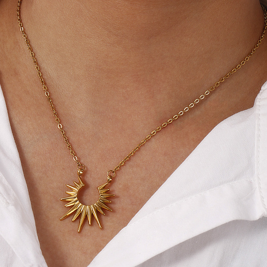 Immagine di 1 Pz Placcatura Sottovuoto Ecologica Elegante Galassia Oro Placcato 304 Acciaio Inossidabile Catena a Cavo Sole Collana con Ciondolo Per Donne Regalo 47cm + 4.5cm Lunghezza