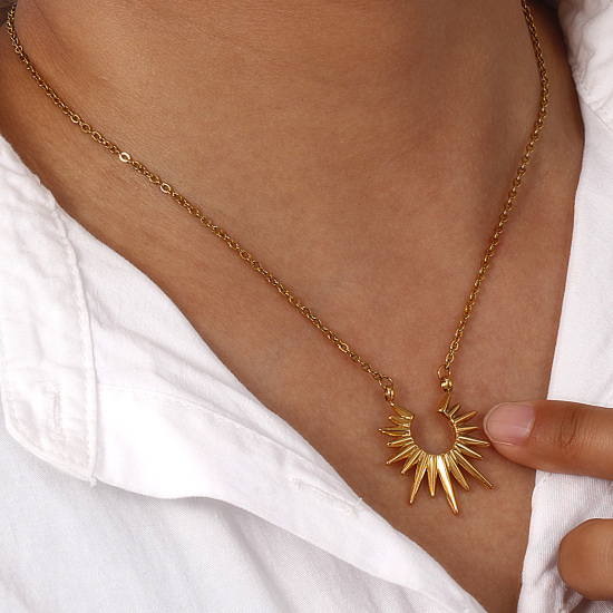 Immagine di 1 Pz Placcatura Sottovuoto Ecologica Elegante Galassia Oro Placcato 304 Acciaio Inossidabile Catena a Cavo Sole Collana con Ciondolo Per Donne Regalo 47cm + 4.5cm Lunghezza
