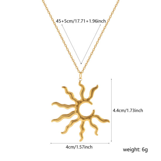Immagine di 1 Pz Placcatura Sottovuoto PVD Ecologica Elegante Galassia 18K Vero Oro Placcato 304 Acciaio Inossidabile Catena a Cavo Sole Collana con Ciondolo Per Donne Regalo 45cm + 5cm Lunghezza