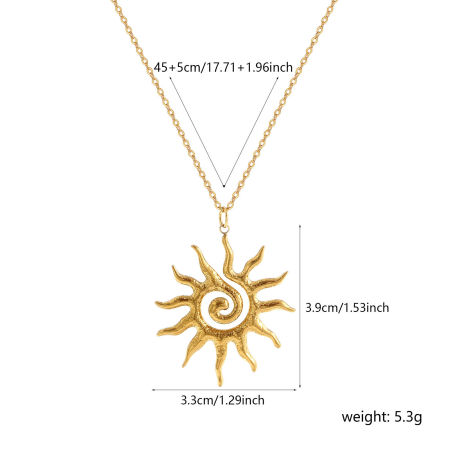 Picture of Eco-friendly PVD Vacuum Plating Stylish Galaxy 18K Real Gold Plated 304 Stainless Steel Link Cable Chain Sun Pendant Charm Necklace For Women Gift 45cm(17.7