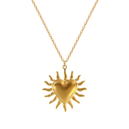 1 Piece Eco-friendly PVD Vacuum Plating Bohemia Boho Religious 18K Real Gold Plated 304 Stainless Steel Link Cable Chain Ex Voto Heart Pendant Charm Necklace Unisex Gift 45cm(17.7") + 5cm(2") long