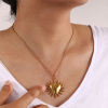 Picture of 1 Piece Eco-friendly PVD Vacuum Plating Bohemia Boho Religious 18K Real Gold Plated 304 Stainless Steel Link Cable Chain Ex Voto Heart Pendant Charm Necklace Unisex Gift 45cm(17.7") + 5cm(2") long