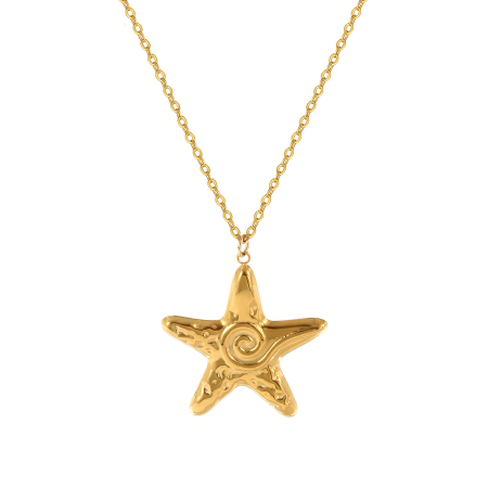 1 Piece Eco-friendly PVD Vacuum Plating Stylish Ocean Jewelry 18K Real Gold Plated 304 Stainless Steel Link Cable Chain Star Fish Spiral Pendant Charm Necklace Unisex Gift 45cm(17.7") + 5cm(2") long