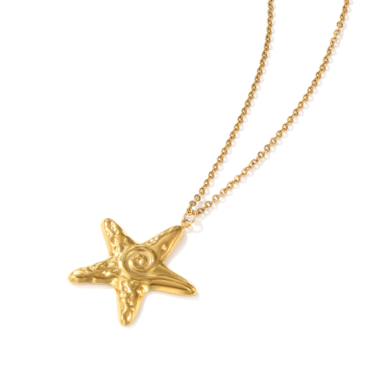 Bild von 1 Strang Umweltfreundliche PVD-Vakuumbeschichtung Stilvoll Ozean Schmuck 18K Echtgold plattiert 304 Edelstahl Kreuz Gliederketten Seesterne Helix Anhänger Halskette Unisex Geschenk 45cm + 5cm lang