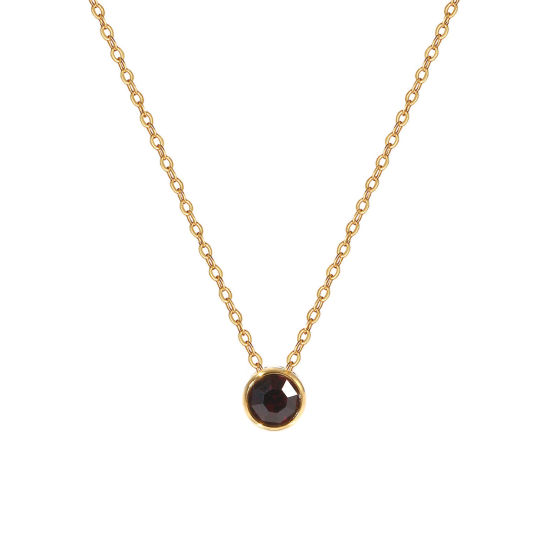 Bild von 1 Piece Eco-friendly PVD Vacuum Plating Exquisite Birthstone 18K Real Gold Plated Dark Purple 304 Stainless Steel & Rhinestone Link Cable Chain Round February Pendant Charm Necklace For Women Gift 45cm(17.7") + 5cm(2") long