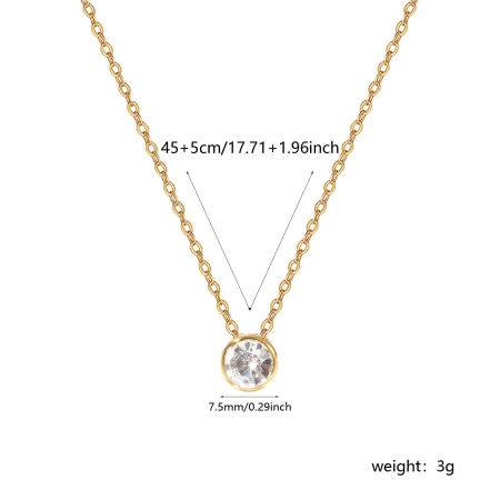 Picture of 1 Piece Eco-friendly PVD Vacuum Plating Exquisite Birthstone 18K Real Gold Plated Transparent Clear 304 Stainless Steel & Rhinestone Link Cable Chain Round April Pendant Charm Necklace For Women Gift 45cm(17.7") + 5cm(2") long