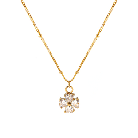 Immagine di 1 Pz Placcatura Sottovuoto PVD Ecologica Squisito Elegante 18K Vero Oro Placcato Trasparente 304 Acciaio Inossidabile & Zircone Cubico Catena del Barbazzale Trifoglio del quattro-foglio Collana con Ciondolo Per Donne Regalo 45cm + 5cm Lunghezza