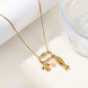 Picture of 1 Piece Eco-friendly Vacuum Plating Exquisite Ocean Jewelry Gold Plated Peachy Beige 304 Stainless Steel & Natural Pearl Link Cable Chain Tortoise Animal Fish Can Open Pendant Charm Necklace For Women Gift 48cm(18.9") + 5cm(2") long