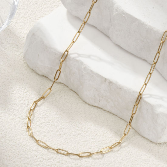 Picture of 1 Piece Eco-friendly PVD Vacuum Plating Minimalist 18K Real Gold Plated 304 Stainless Steel Paperclip Link Chain Necklace 42cm(16.5") long, Chain Size: 3mm