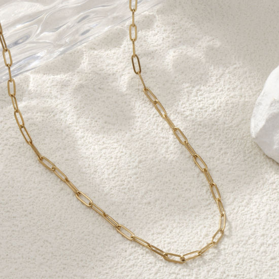 Picture of 1 Piece Eco-friendly PVD Vacuum Plating Minimalist 18K Real Gold Plated 304 Stainless Steel Paperclip Link Chain Necklace 42cm(16.5") long, Chain Size: 3mm