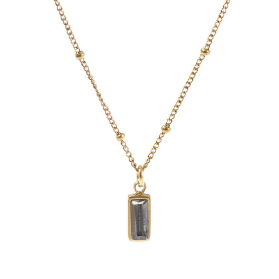 Image de 1 Piece Eco-friendly PVD Vacuum Plating Exquisite Birthstone 18K Real Gold Plated French Gray 304 Stainless Steel & Cubic Zirconia Curb Link Chain Rectangle June Pendant Charm Necklace For Women Gift 45cm(17.7") + 5cm(2") long