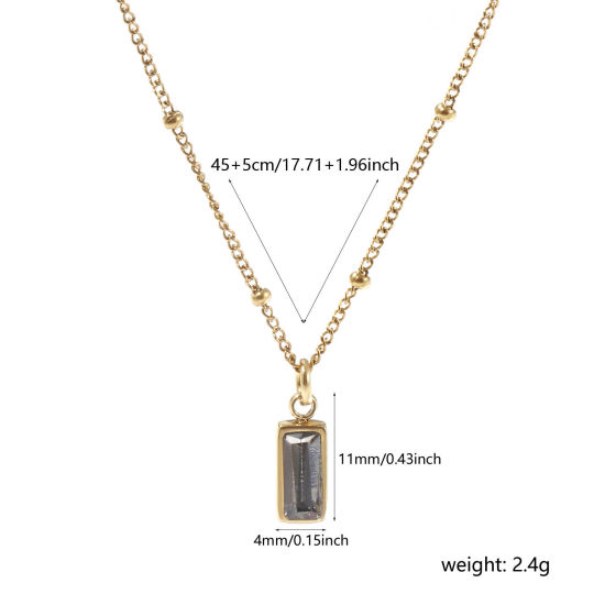 Image de 1 Piece Eco-friendly PVD Vacuum Plating Exquisite Birthstone 18K Real Gold Plated French Gray 304 Stainless Steel & Cubic Zirconia Curb Link Chain Rectangle June Pendant Charm Necklace For Women Gift 45cm(17.7") + 5cm(2") long