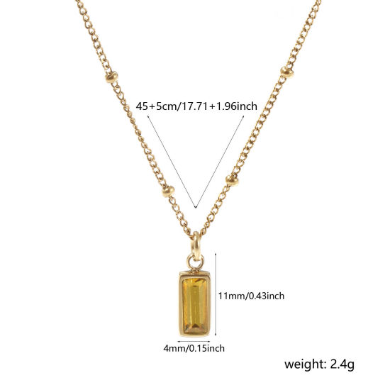 Image de 1 Piece Eco-friendly PVD Vacuum Plating Exquisite Birthstone 18K Real Gold Plated Yellow 304 Stainless Steel & Cubic Zirconia Curb Link Chain Rectangle November Pendant Charm Necklace For Women Gift 45cm(17.7") + 5cm(2") long