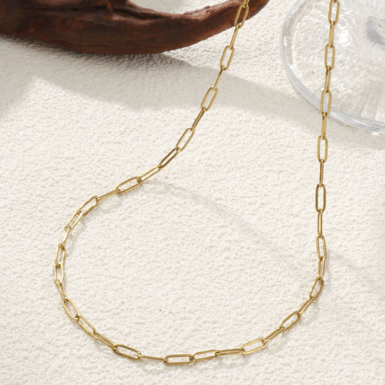 Picture of 1 Piece Eco-friendly PVD Vacuum Plating Minimalist 18K Gold Plated 304 Stainless Steel Paperclip Link Chain Necklace 60cm(23.6") long, Chain Size: 3mm