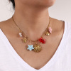 Picture of 1 Piece Eco-friendly Vacuum Plating Sweet & Cute Stylish 18K Real Gold Plated Multicolor 304 Stainless Steel & Natural Pearl & Ceramics & Lampwork Glass Link Cable Chain Sun Marine Animal Pendant Charm Necklace For Women Gift 42cm(16.5") + 5cm(2") long