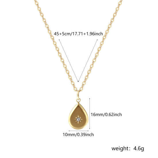 Изображение 1 ШТ Экологичное вакуумное PVD-покрытие Изысканный галактика 18K настоящее золото с покрытием 304 Из Нержавеющей Стали Горный Хрусталь Кабельные Цепи водяная капля Звезда Ожерелье с подвеской Для женщин подарок 45см + 5см длина