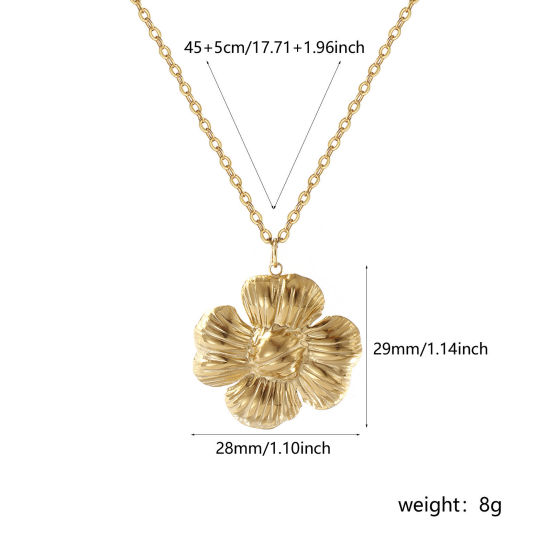 Image de 1 Pièce Collier à Pendentif Chaîne Maille Forçat Style Pastoral en 304 Acier Inoxydable Revêtement sous Vide PVD Respectueux de l'Environnement À la Mode Plaqué Or Véritable 18K Fleur Pour Femmes Cadeau 45cm + 5cm long